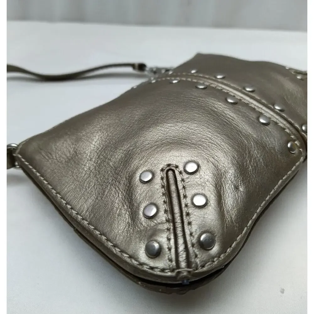 Michael Kors Altor Gray Bronze Leather Studded Zipper Wristlet - Coin Wallet